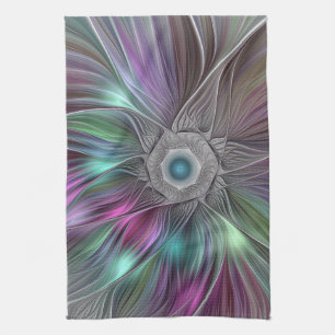 Colorful Big Flower Abstract Trippy Fractal Art Kitchen Towel