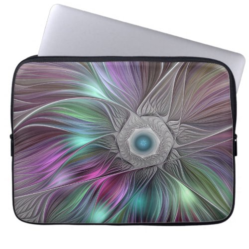 Colorful Big Flower Abstract Trippy Fractal Art Laptop Sleeve