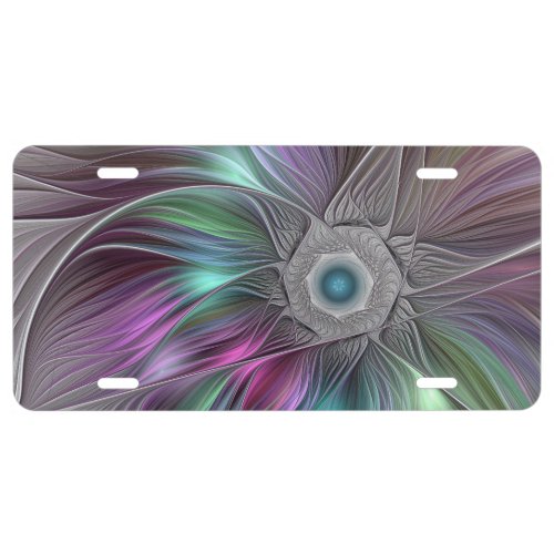 Colorful Big Flower Abstract Trippy Fractal Art License Plate
