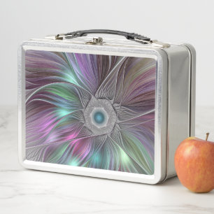 Colorful Big Flower Abstract Trippy Fractal Art Metal Lunch Box