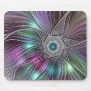 Colorful Big Flower Abstract Trippy Fractal Art Mouse Pad