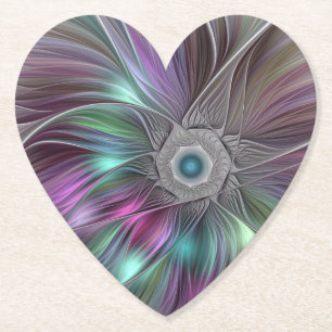 Colorful Big Flower Abstract Trippy Fractal Art Paper Coaster