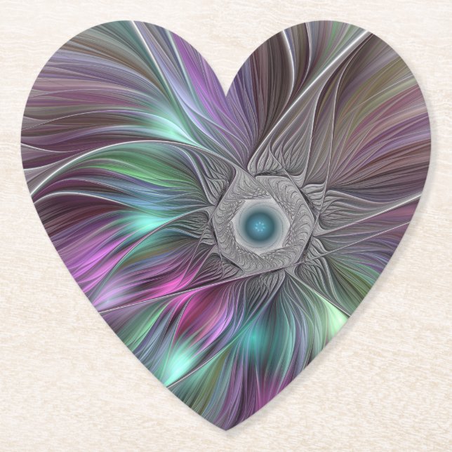 Colorful Big Flower Abstract Trippy Fractal Art Paper Coaster (Front)