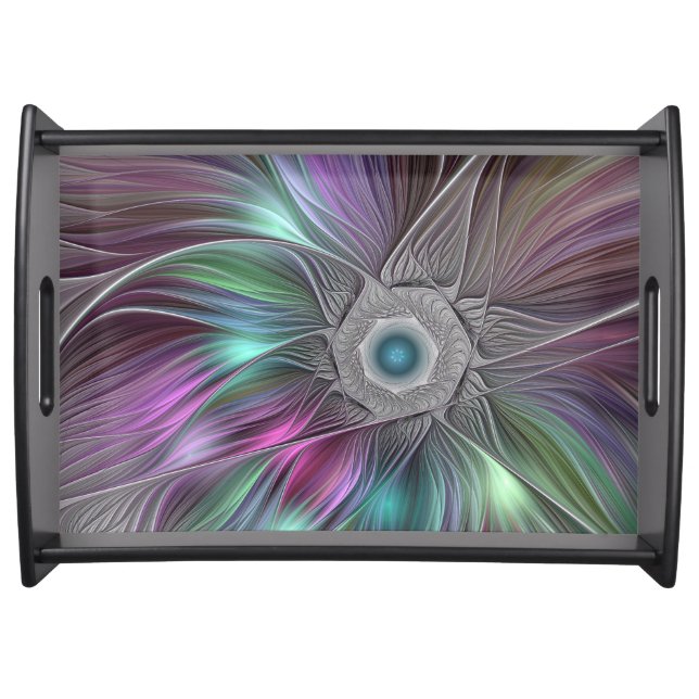Colorful Big Flower Abstract Trippy Fractal Art Serving Tray (Front)