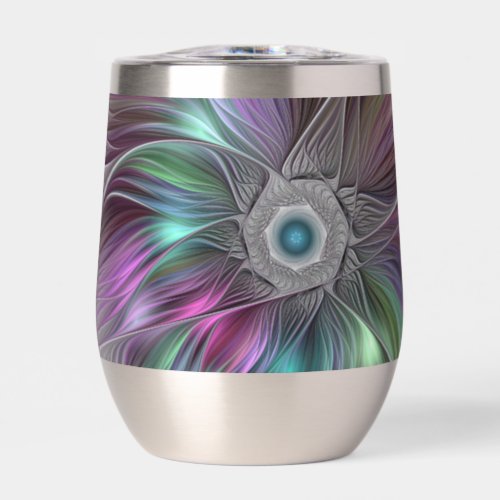 Colorful Big Flower Abstract Trippy Fractal Art Thermal Wine Tumbler