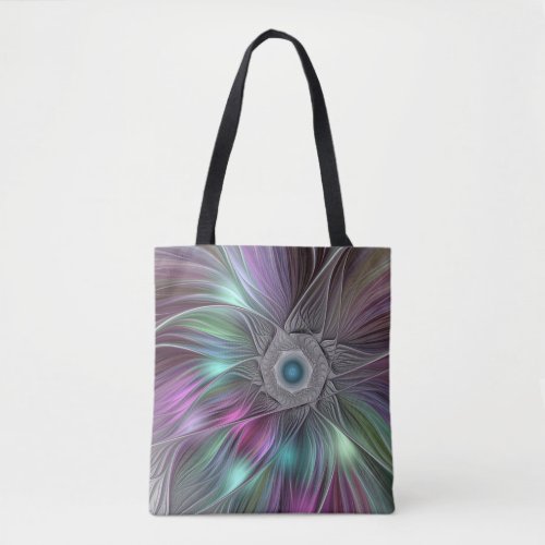 Colorful Big Flower Abstract Trippy Fractal Art Tote Bag