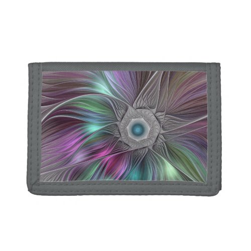 Colorful Big Flower Abstract Trippy Fractal Art Trifold Wallet