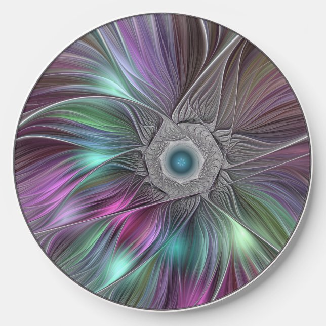 Colorful Big Flower Abstract Trippy Fractal Art Wireless Charger (Front)