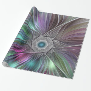 Colorful Big Flower Abstract Trippy Fractal Art Wrapping Paper