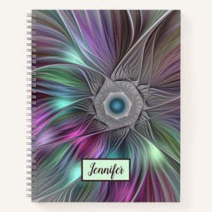 Colorful Big Flower Abstract Trippy Fractal Name Notebook