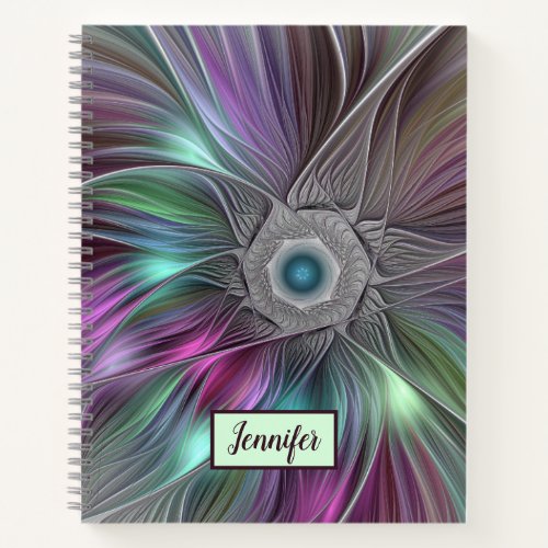 Colorful Big Flower Abstract Trippy Fractal Name Notebook