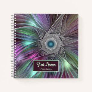 Colorful Big Flower Abstract Trippy Fractal Name Notebook