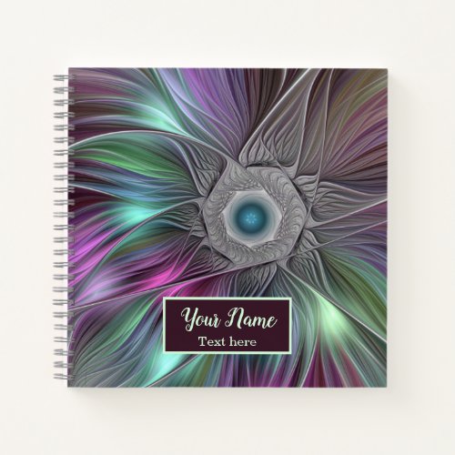 Colorful Big Flower Abstract Trippy Fractal Name Notebook