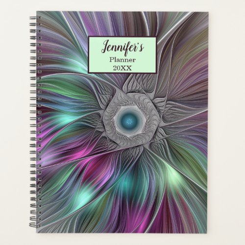 Colorful Big Flower Abstract Trippy Fractal Name Planner