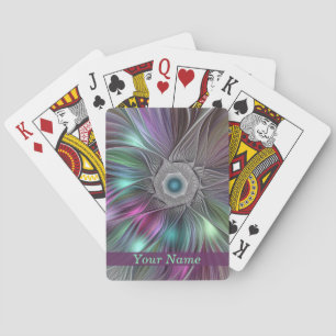 Colorful Big Flower Abstract Trippy Fractal Name Poker Cards