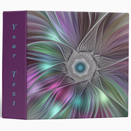 Colorful Big Flower Abstract Trippy Fractal Text 3 Ring Binder