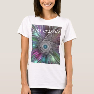 Colorful Big Flower Abstract Trippy Fractal Text T-Shirt