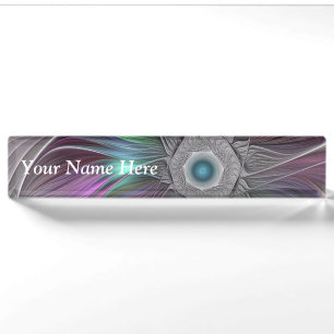 Colorful Big Flower Abstract Trippy Fractal Title Desk Name Plate