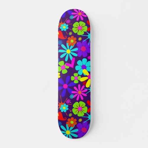 Colorful Big Flowery Artsy Pattern Skateboard