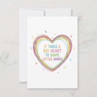 Colorful 'Big Heart Little Minds' Teacher Apprecia Thank You Card