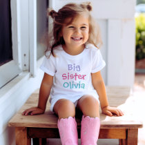 Colorful Big Sister Monogram Name White T-Shirt