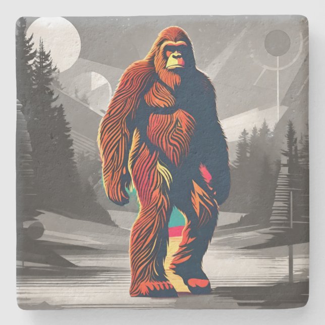 Colorful Bigfoot Emerges Hidden No More Stone Coaster (Front)