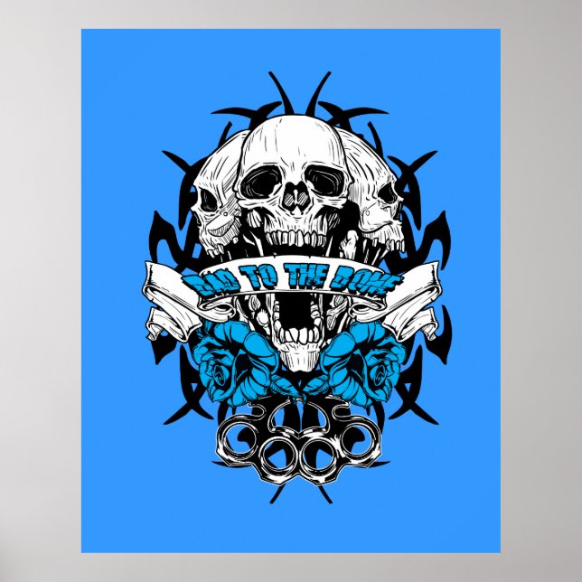 Colorful Biker Skull Wall Poster Mural (Front)