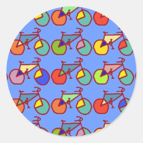 colorful bikes pattern classic round sticker
