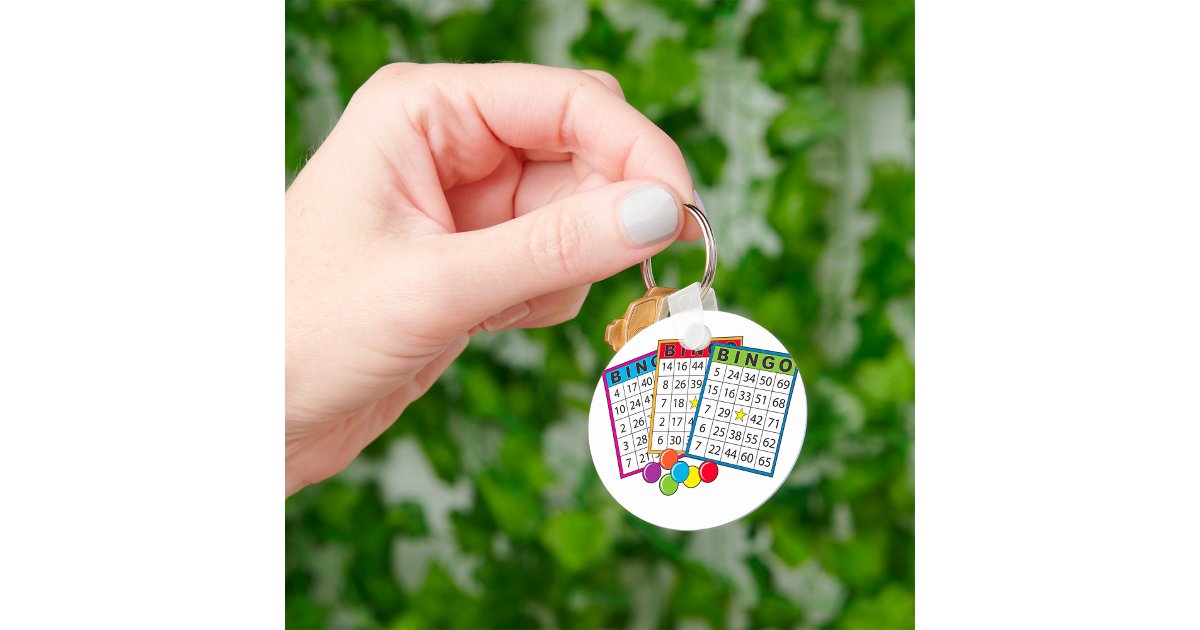 Colorful Bingo Game Cards with Chips Keychain | Zazzle