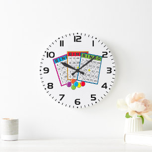 Colorful Bingo Game Cards with Chips Large Clock