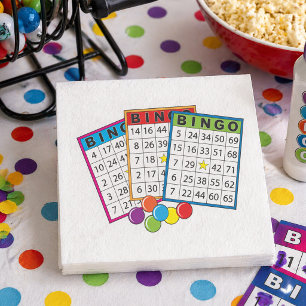 Colorful Bingo Game Cards with Chips Napkins