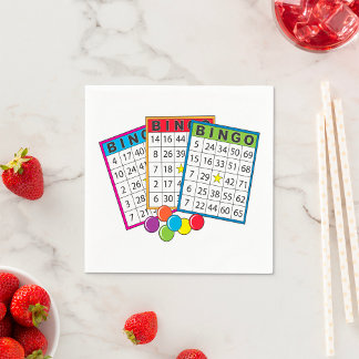 Colorful Bingo Game Cards with Chips Napkins
