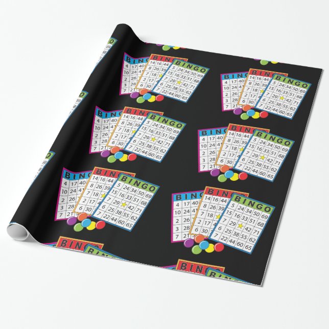 Colorful Bingo Game Cards with Chips Wrapping Paper (Unrolled)