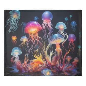 Colorful Bioluminescent Jellyfish Duvet Cover by Angel86 at Zazzle