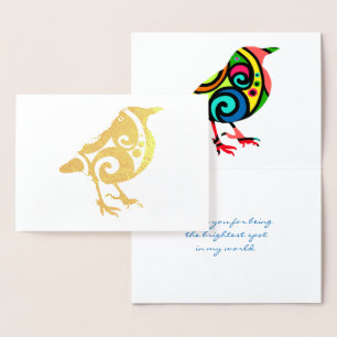 Colorful Bird All-Occasion Custom Text Real Foil Card