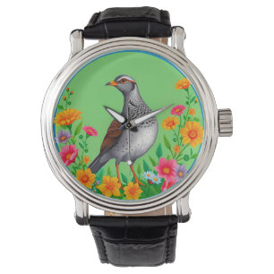 Colorful Bird Amid Blooming Flowers Watch