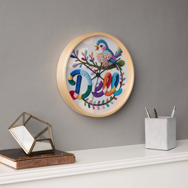  Colorful Bird and "Deell" Text Art Clock (Office)