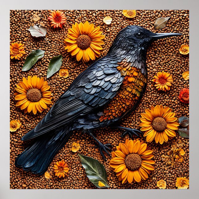 Colorful Bird Arranged with Sunflowers Poster (Front)
