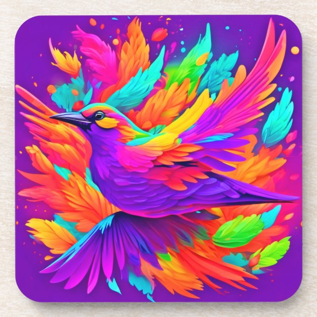 Colorful Bird Art Beverage Coaster (Front)