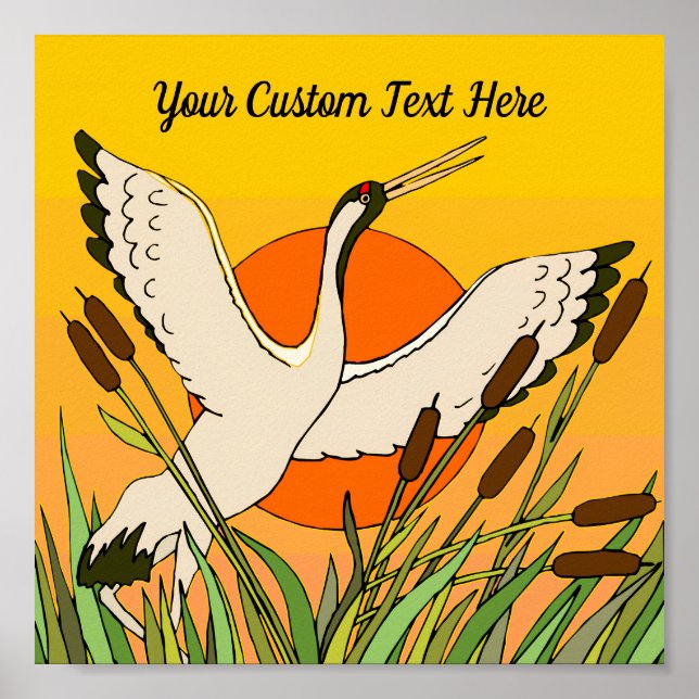 Colorful bird art cattails sunset sky your message poster (Front)