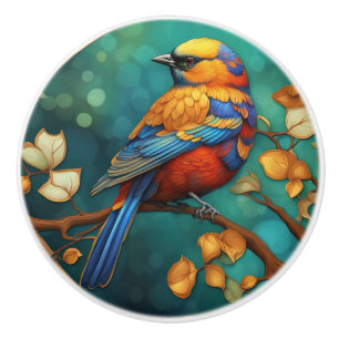 Colorful Bird Art Nouveau Art Deco Multicolored Ceramic Knob