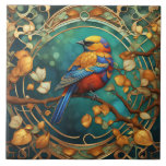 Colorful Bird Art Nouveau Art Deco Multicolored Ceramic Tile<br><div class="desc">art nouveau exotic bird, art deco vintage antique, stylish glamorous bird branch, classy classic birds, beautiful nature turquoise teal, colorful multicolor multicolored leaves, decorative ornate dark blue decor, retro 1920s 1930s style, tropical rainforest jungle wildlife, mucha klimt rennie style</div>