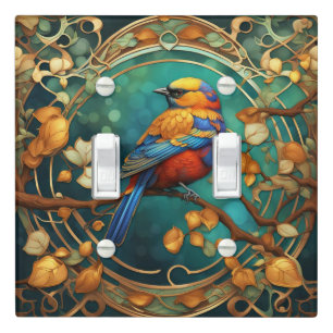 Colorful Bird Art Nouveau Art Deco Multicolored Light Switch Cover
