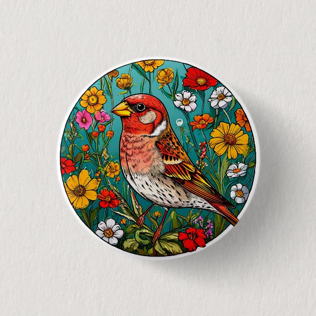 Colorful Bird Artwork Button (Front)