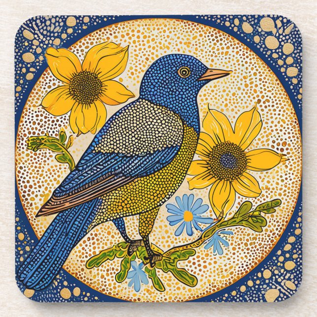 Colorful bird  beverage coaster (Front)