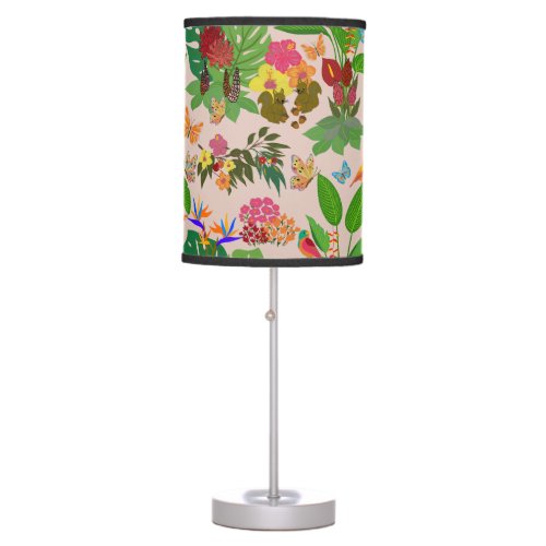 Colorful BirdButterfly Tropical Wildflower Table Lamp