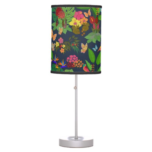 Colorful BirdButterfly Tropical Wildflower Table Lamp