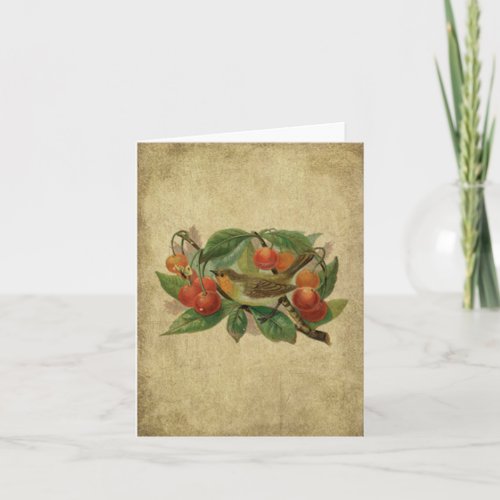 Colorful Bird  Cherries_ Prim Lil Note Card