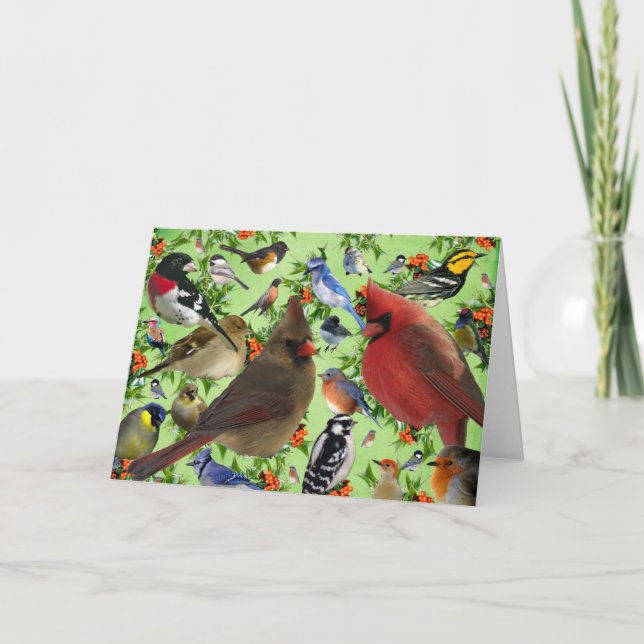 Colorful Bird Collage Holiday Card (Front)