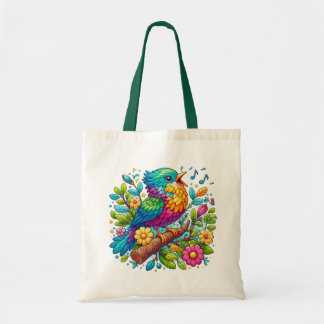 Colorful Bird Design Tote Bag